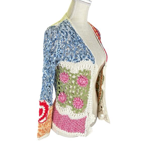 Vintage Carole Little Crochet Patchwork Sweater Women's Small Petite Cottage Y2K - Picture 3 of 8